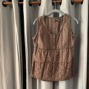 Fabulous Sleeveless Brown Top with Exquisite Details by Prana, Women’s Size